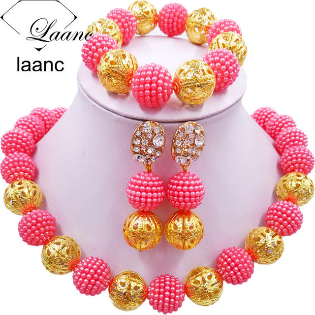 Pearl Beads African Necklace Bracelet Earrings Jewelry Sets