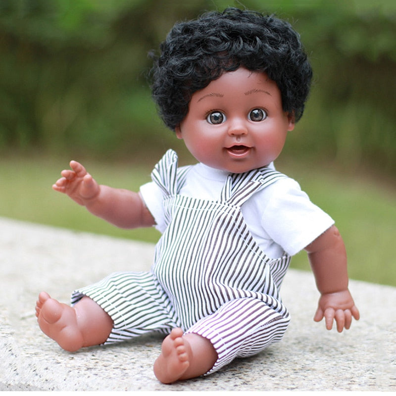 African American Boy Handmade Silicone Vinyl Adorable Lifelike Baby Doll Toys 35CM
