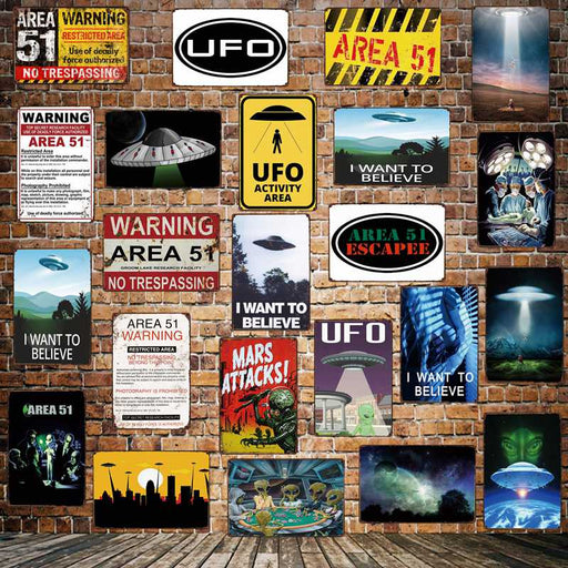 [ Mike86 ] Warning AREA 51 I WANT TO BELIEVE UFO Aliens Metal Sign Wall Plaque Poster Custom Painting Room Decor Art LT-1695