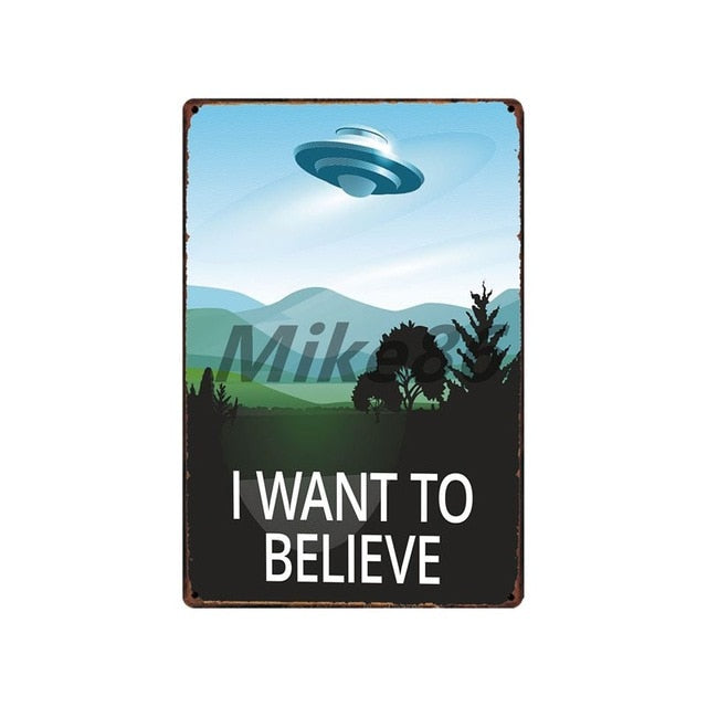 [ Mike86 ] Warning AREA 51 I WANT TO BELIEVE UFO Aliens Metal Sign Wall Plaque Poster Custom Painting Room Decor Art LT-1695